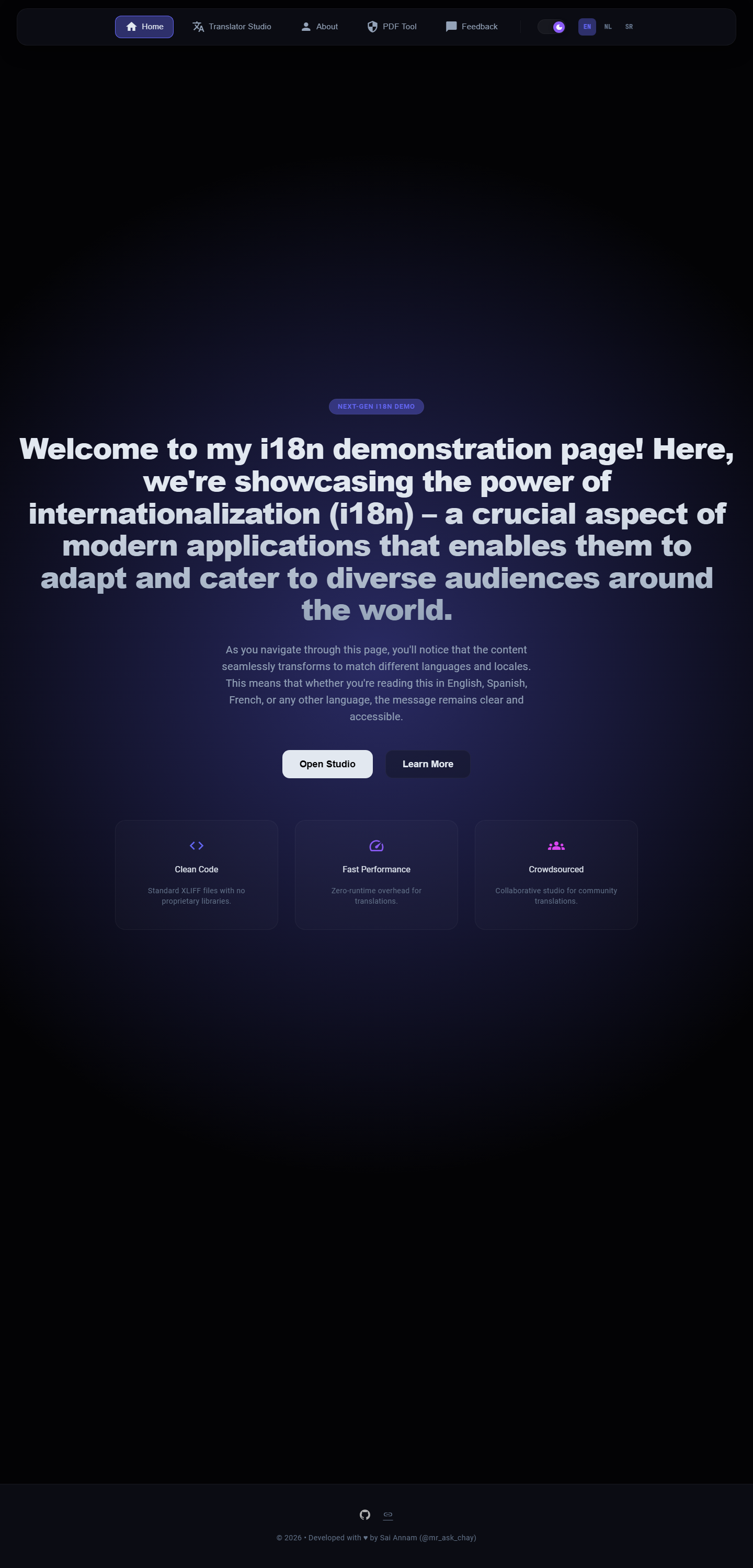 Internationalization application homepage